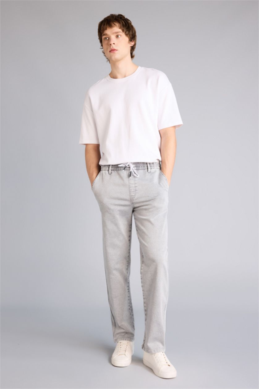 Мужчины Светло-серый Джинсы Wide Leg с широкими штанинами и снежной стиркой