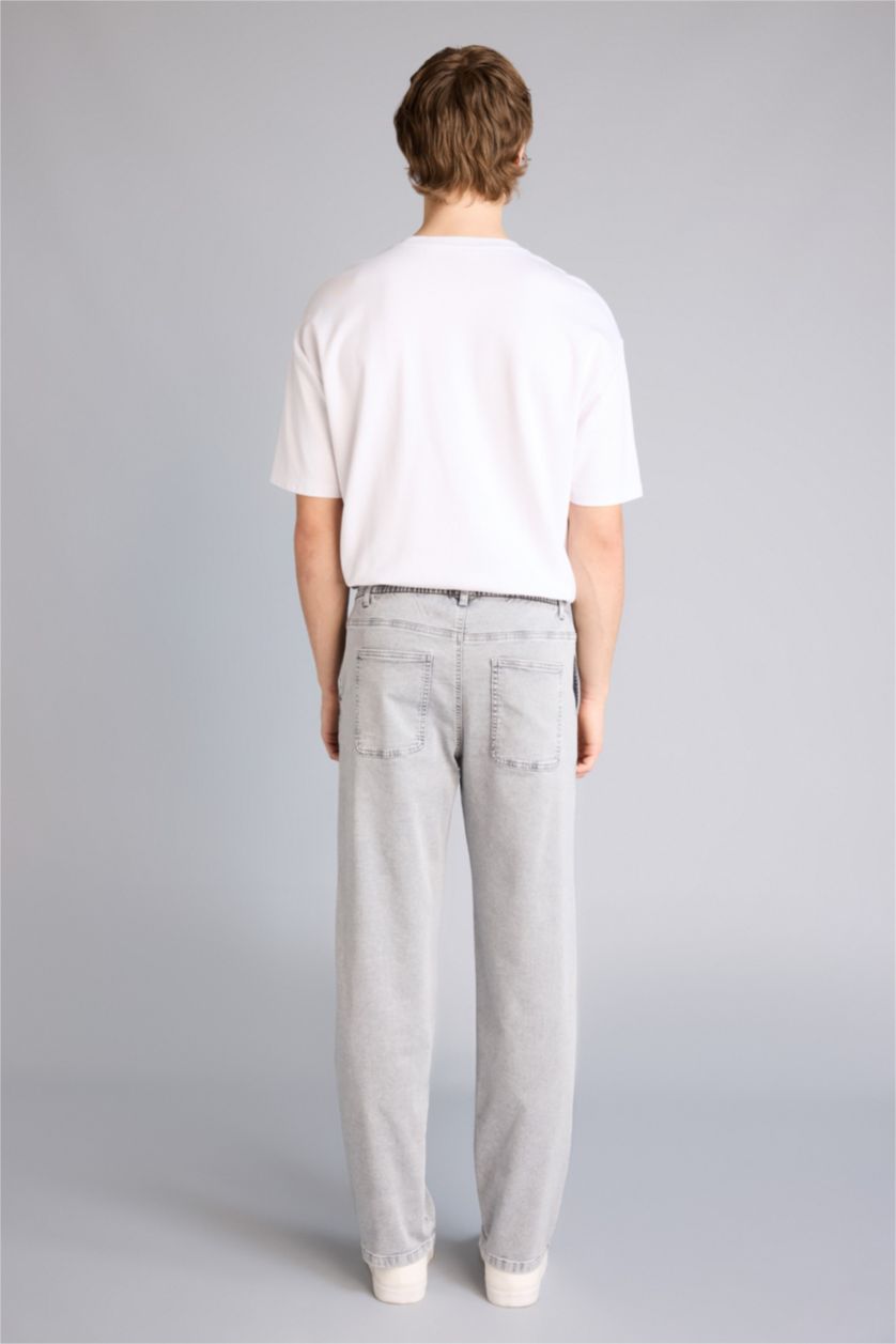 Мужчины Светло-серый Джинсы Wide Leg с широкими штанинами и снежной стиркой