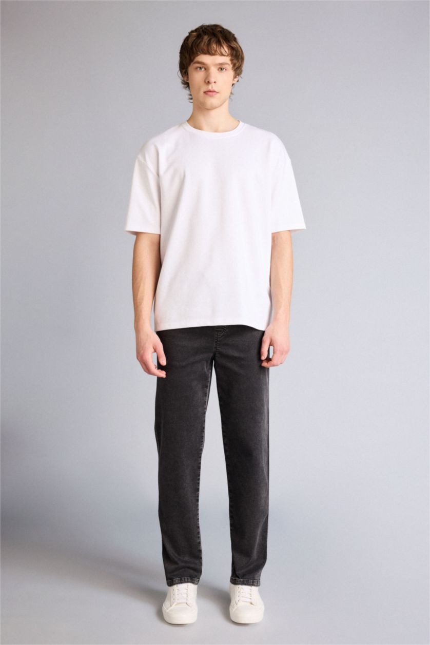 Мужчины Антрацит Джинсы Wide Leg с широкими штанинами и снежной стиркой