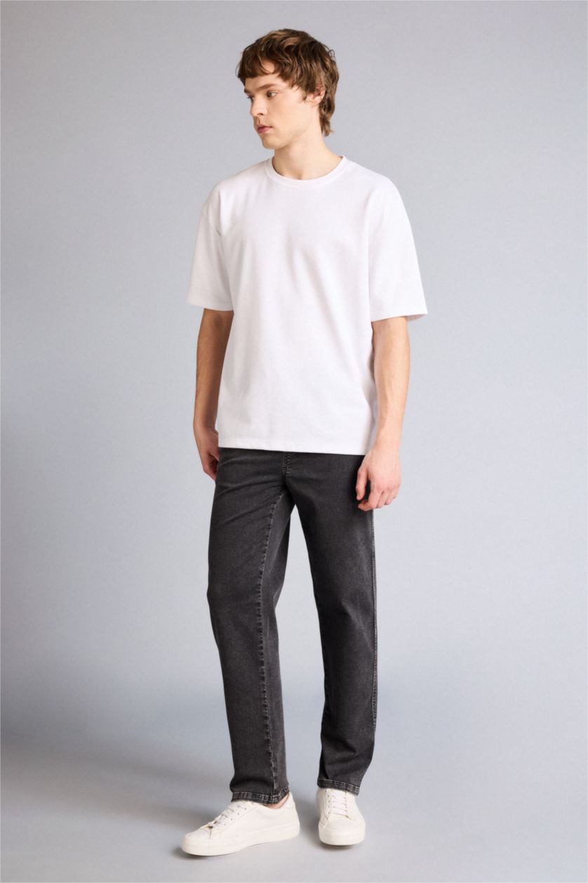 Мужчины Антрацит Джинсы Wide Leg с широкими штанинами и снежной стиркой