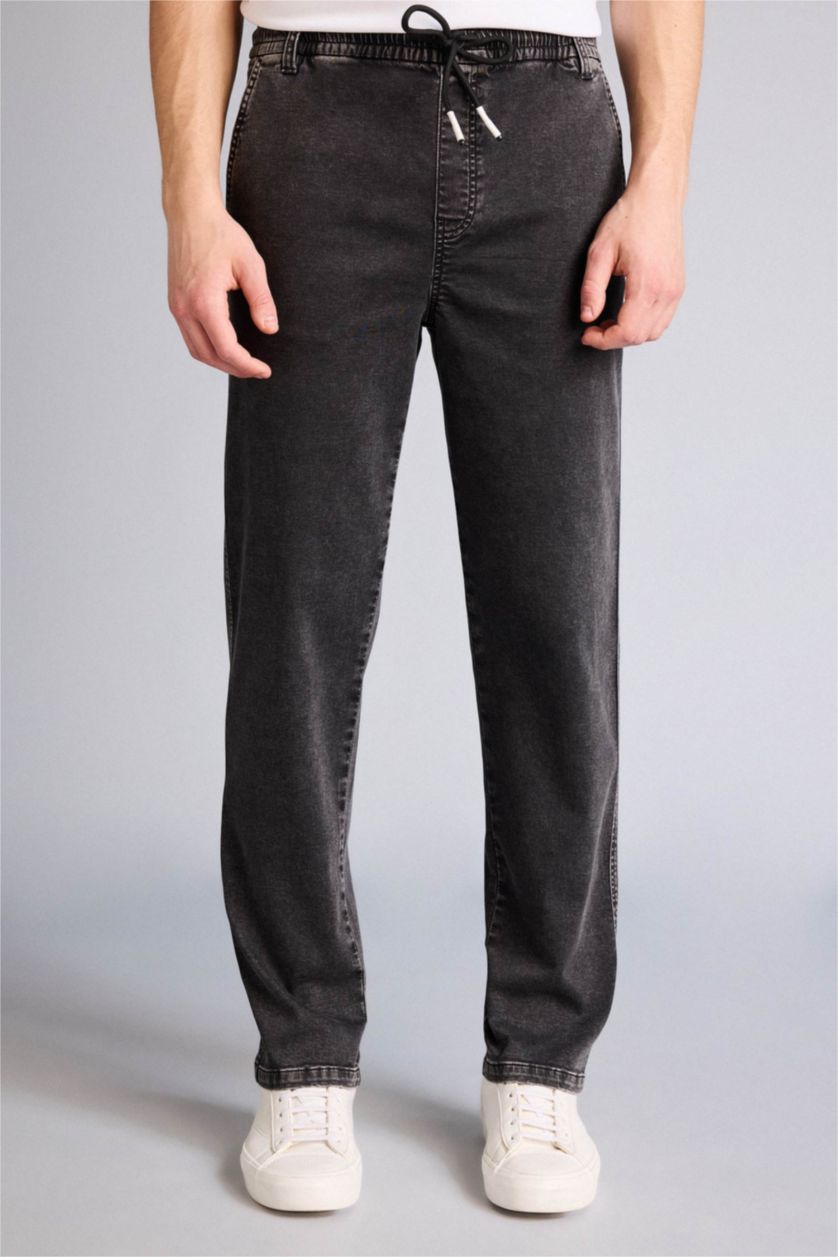 Мужчины Антрацит Джинсы Wide Leg с широкими штанинами и снежной стиркой