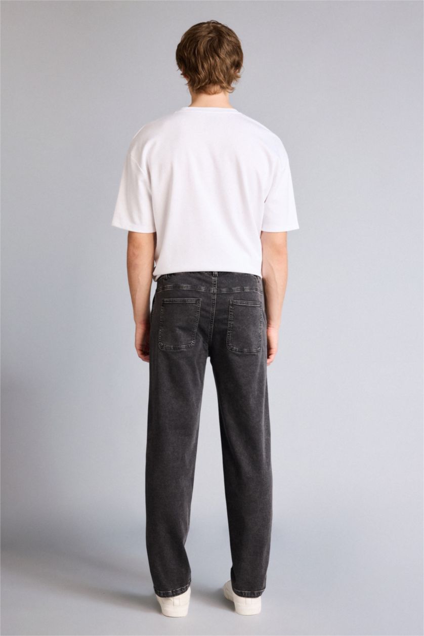 Мужчины Антрацит Джинсы Wide Leg с широкими штанинами и снежной стиркой