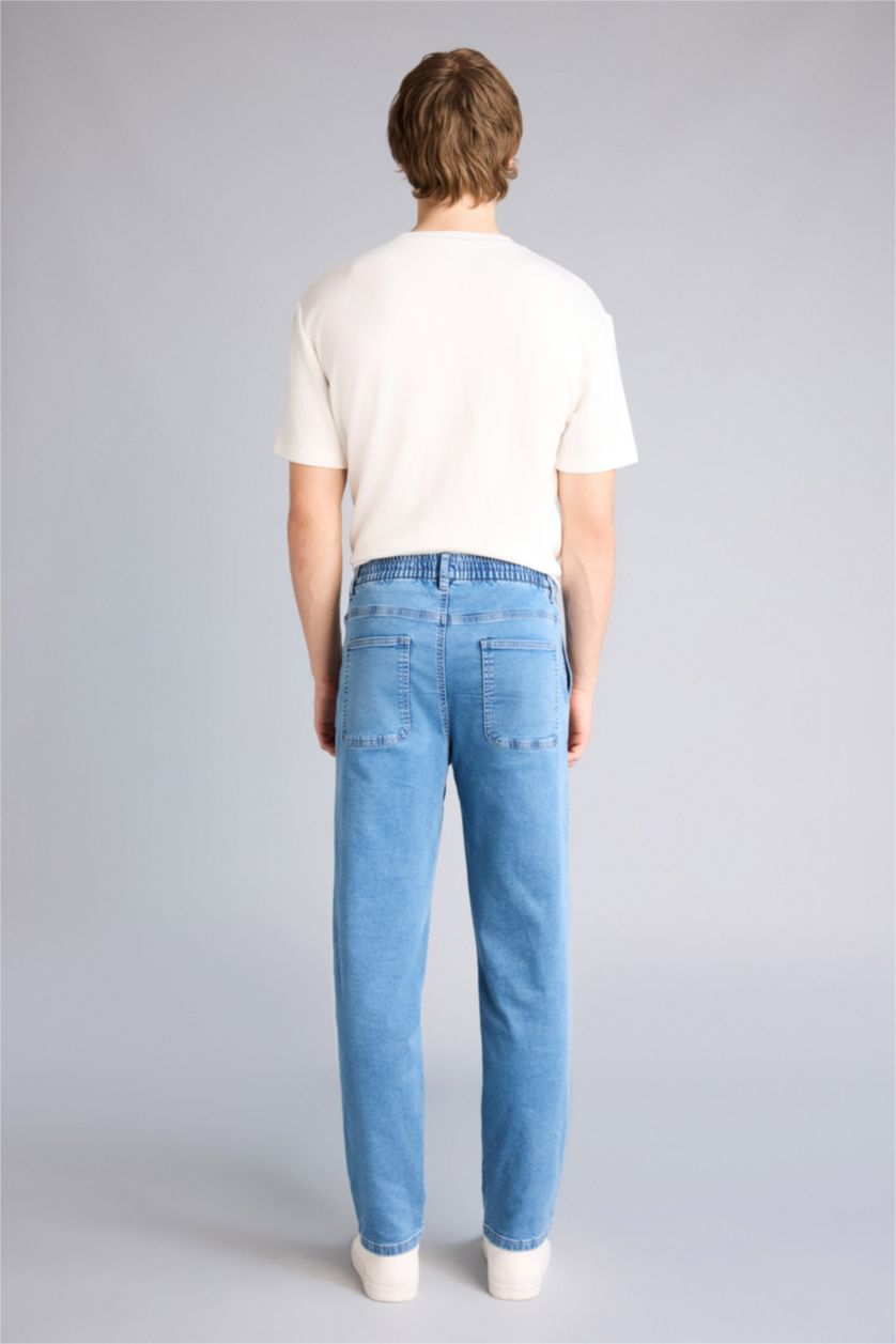 Мужчины Голубрй Джинсы Wide Leg с широкими штанинами и снежной стиркой