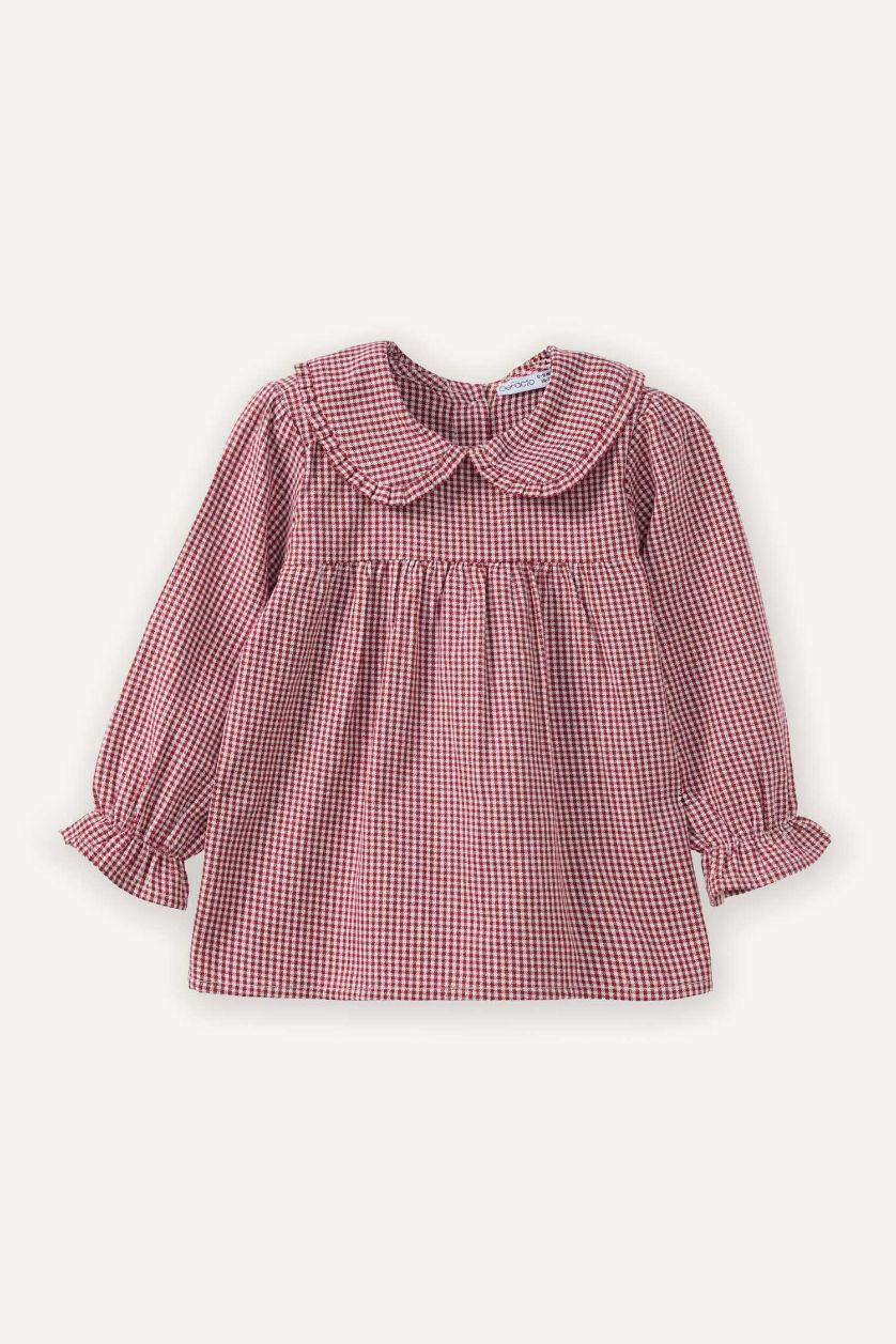 BABY GIRL Bordeaux Baby Girl Baby Collar Checked Poplin Shirt