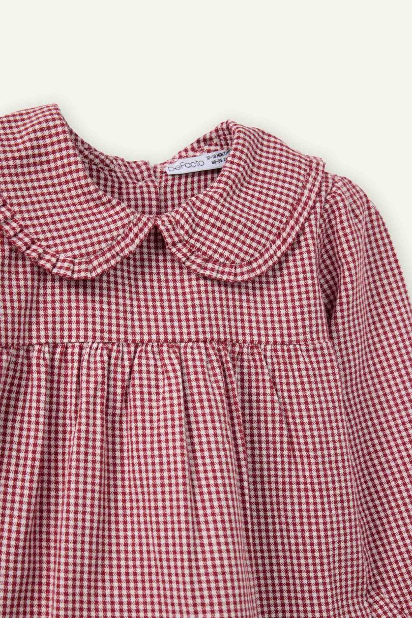 BABY GIRL Bordeaux Baby Girl Baby Collar Checked Poplin Shirt