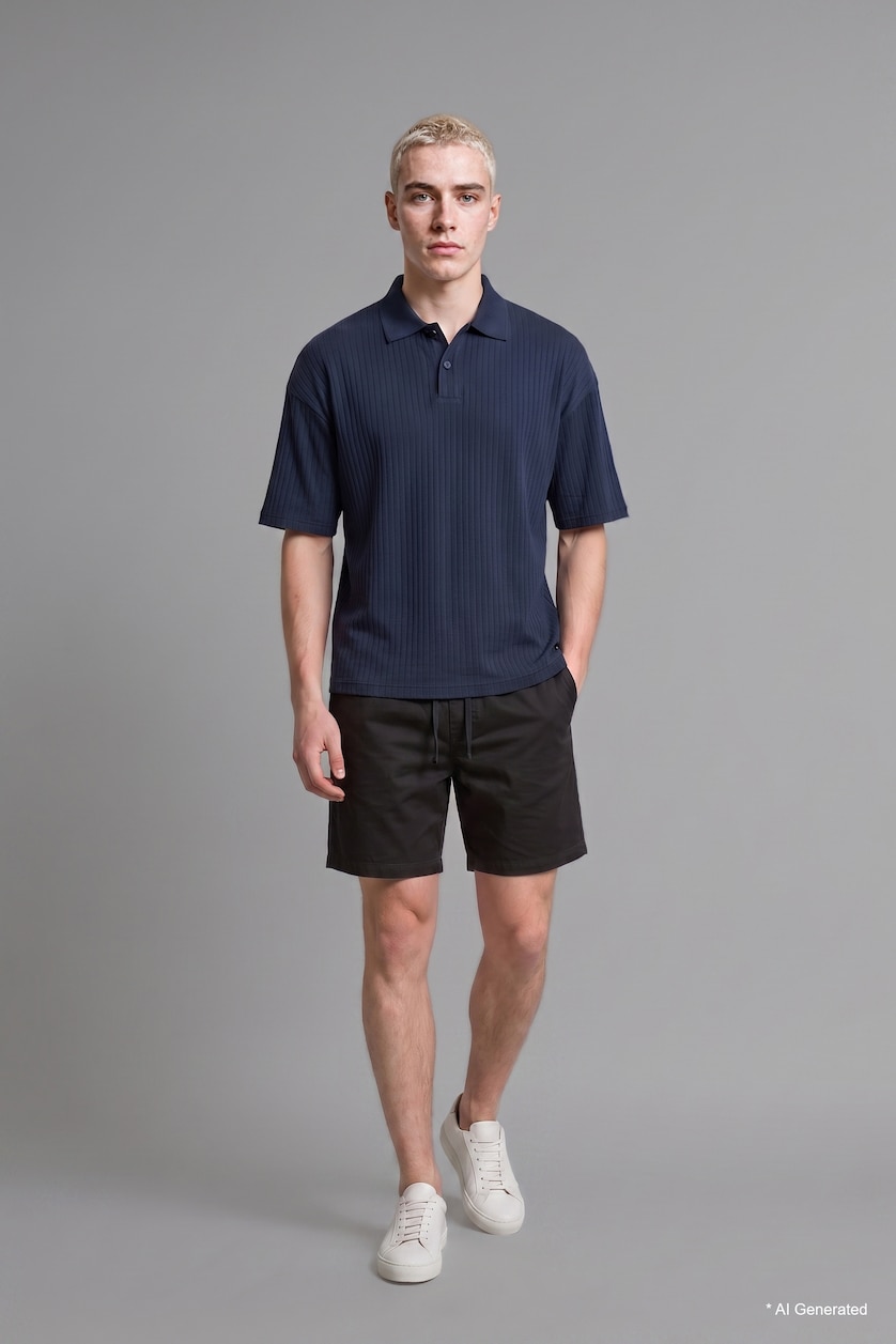 Men Black 100% Cotton Relax Fit Elastic Waist Shorts