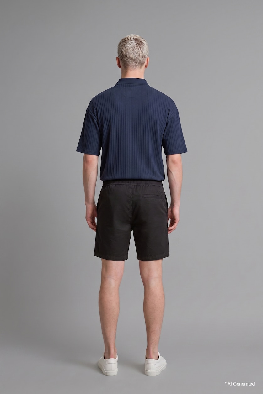 Men Black 100% Cotton Relax Fit Elastic Waist Shorts
