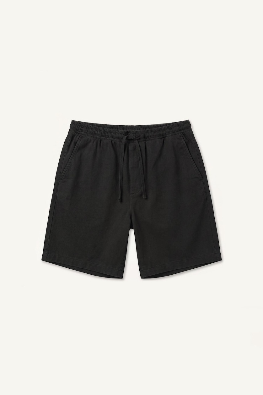 Men Black 100% Cotton Relax Fit Elastic Waist Shorts