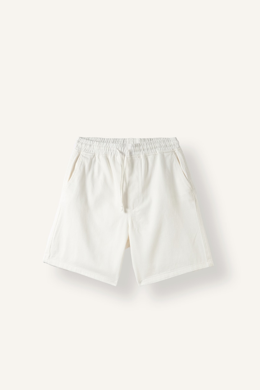 MAN Ecru 100% Cotton Relax Fit Elastic Waist Shorts