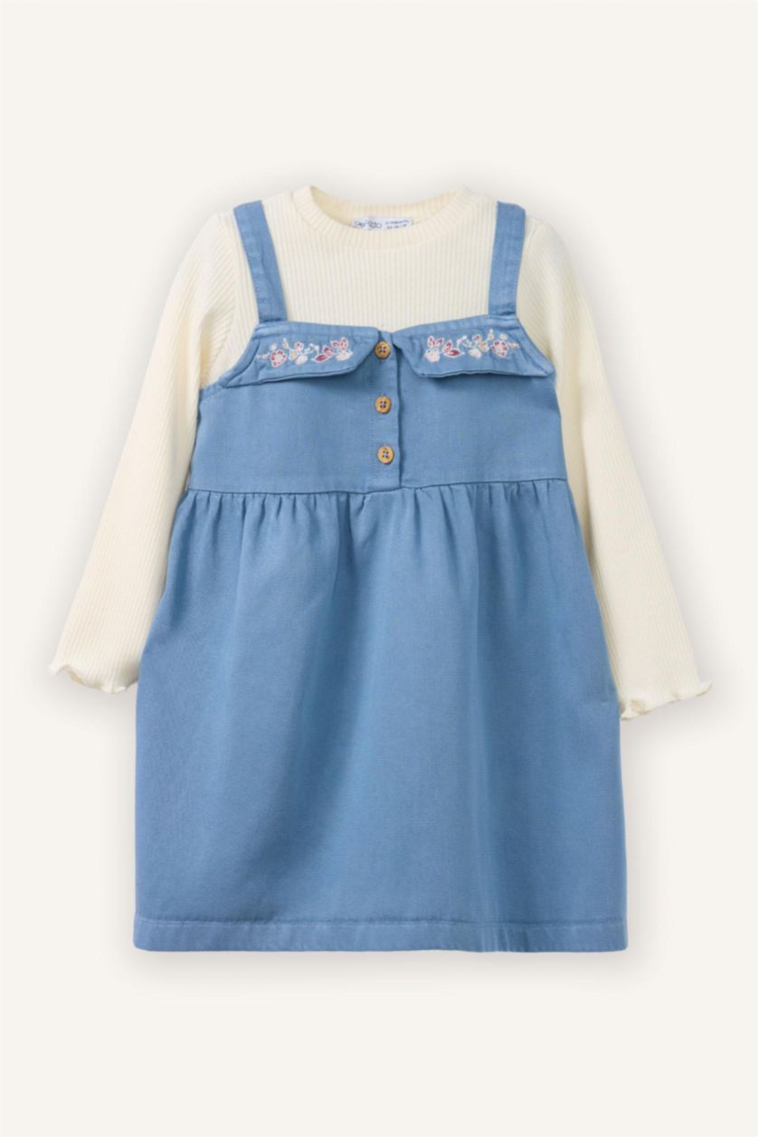 Baby Girl Light Blue Girl Embroidered Twill 2 Piece Dress