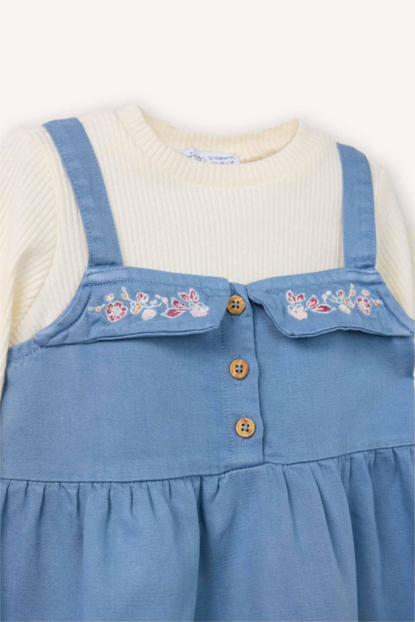 Baby Girl Light Blue Girl Embroidered Twill 2 Piece Dress