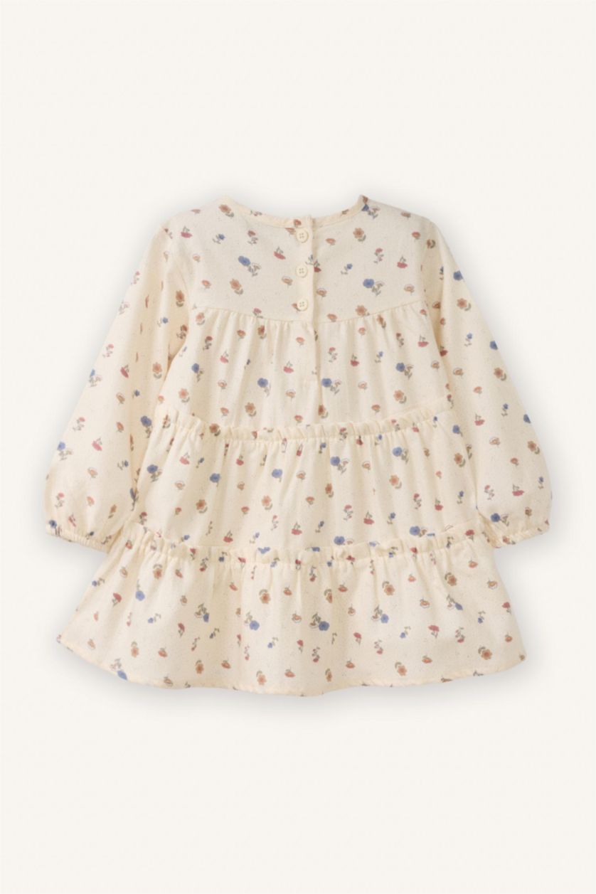 BABY GIRL Ecru Baby Girl Patterned Long Sleeve Twill Dress