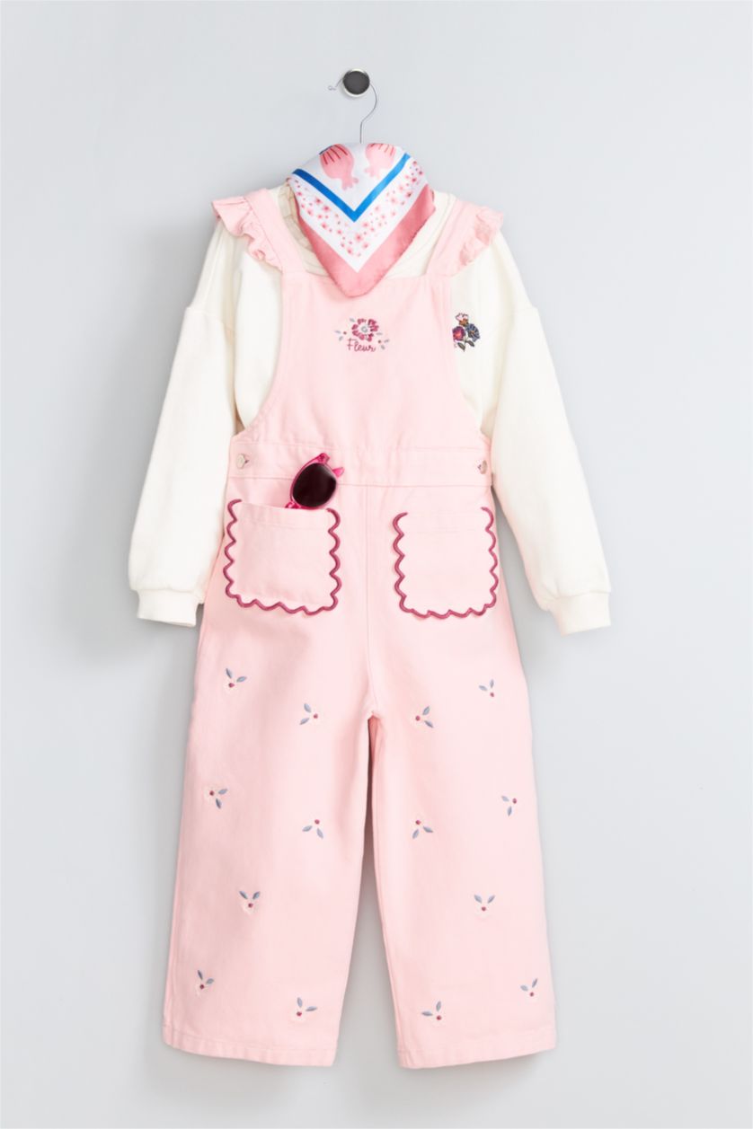 BABY GIRL Light Pink Baby Girl Twill Crew Neck Regular Fit Sleeveless Jumpsuit