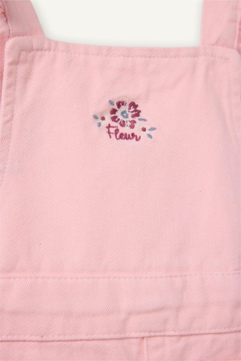 BABY GIRL Light Pink Baby Girl Twill Crew Neck Regular Fit Sleeveless Jumpsuit