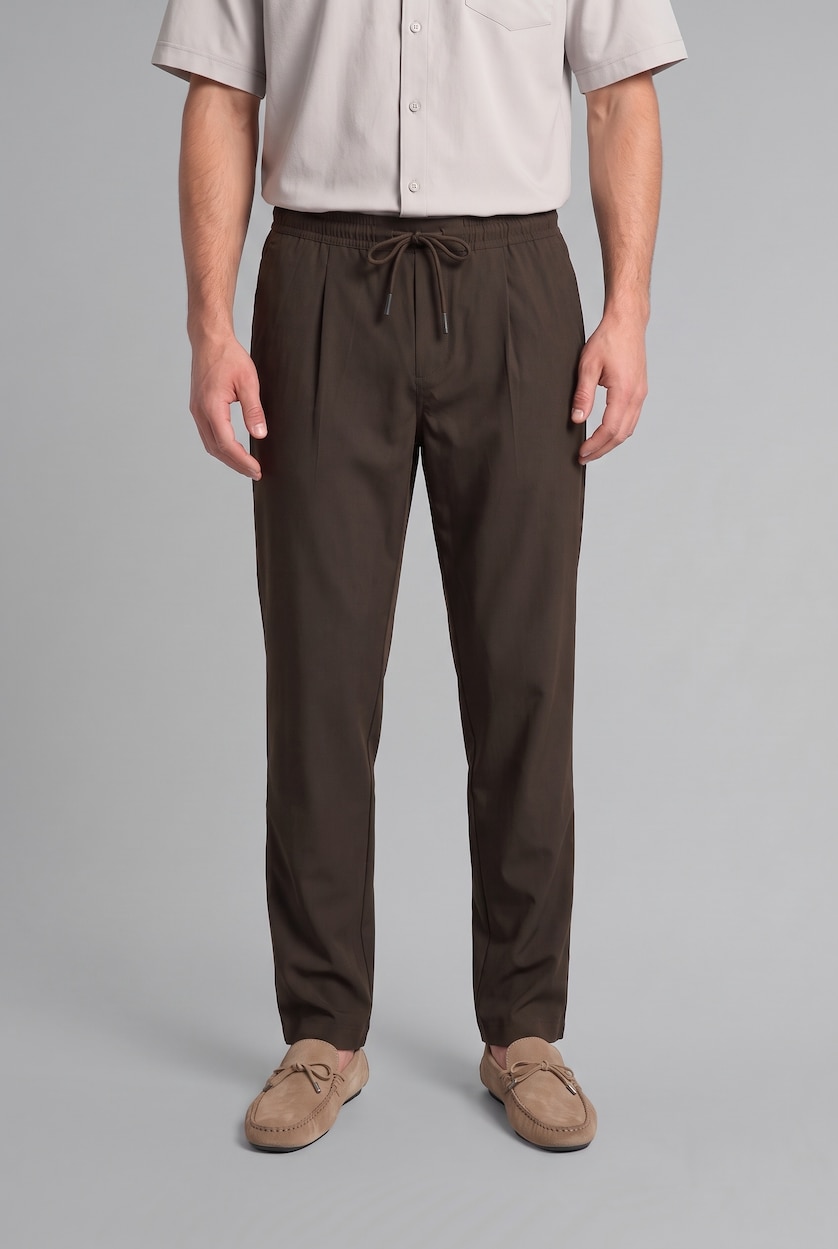 Men Brown Elastic Band Relax Fit Trousers