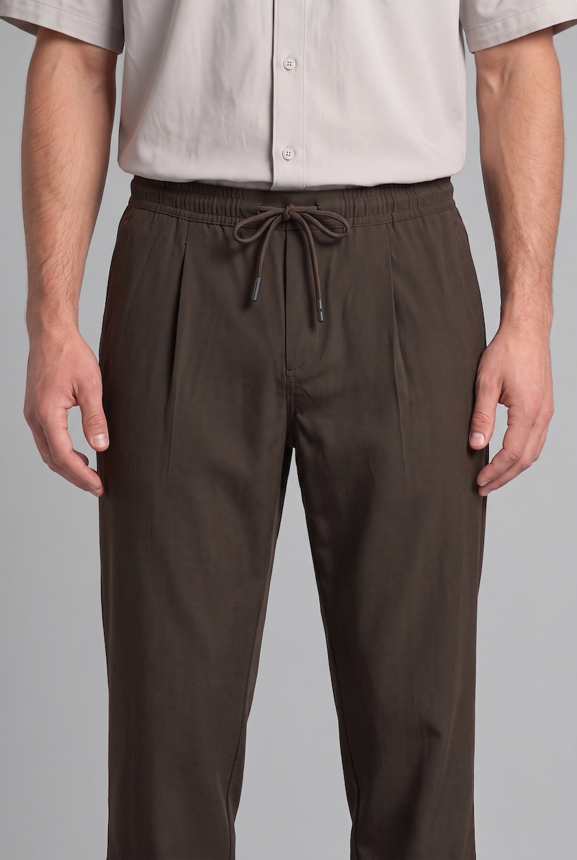 Men Brown Elastic Band Relax Fit Trousers