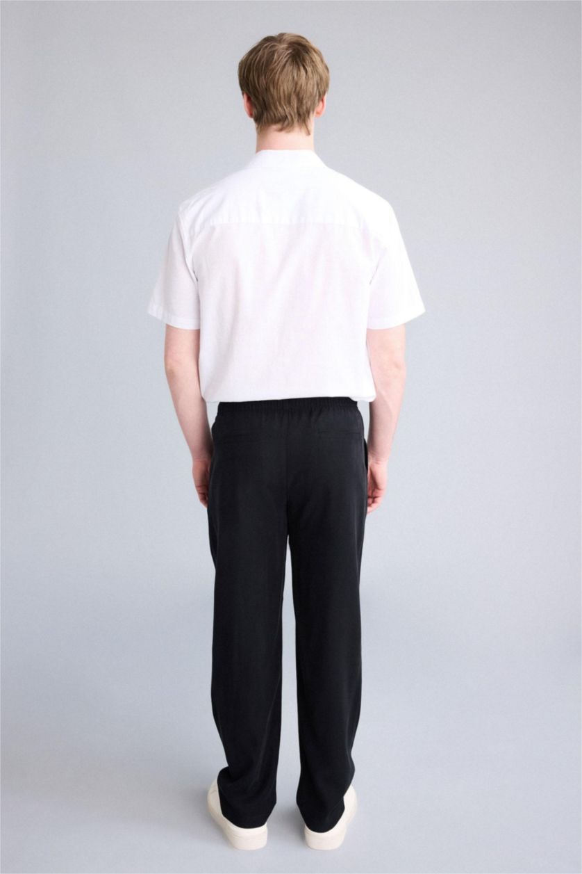 Men Black Soft Textured Relax Fit Black Trousers