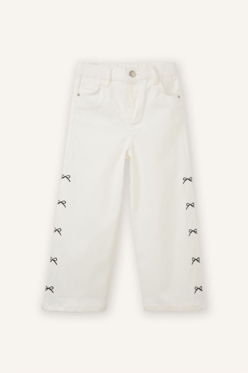 طفلة صغيرة أبيض بنطرون بيبي بناتي مطرز جبردين وايد ليج برجل واسع