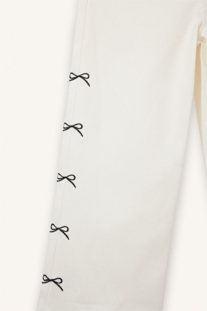 طفلة صغيرة أبيض بنطرون بيبي بناتي مطرز جبردين وايد ليج برجل واسع