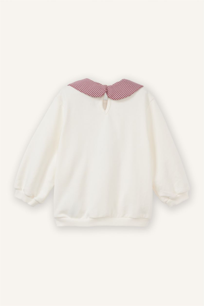 Малыши девочки Бежевый Свитшот стандартного кроя с цветочным принтом из плотной ткани для малышей девочек