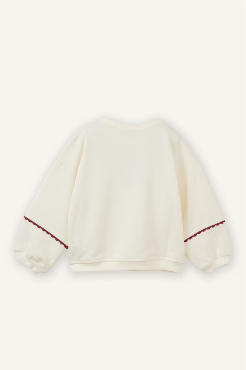 Kız Bebek Ekru Oversıze Nakışlı Sweatshırt Kız Bebek