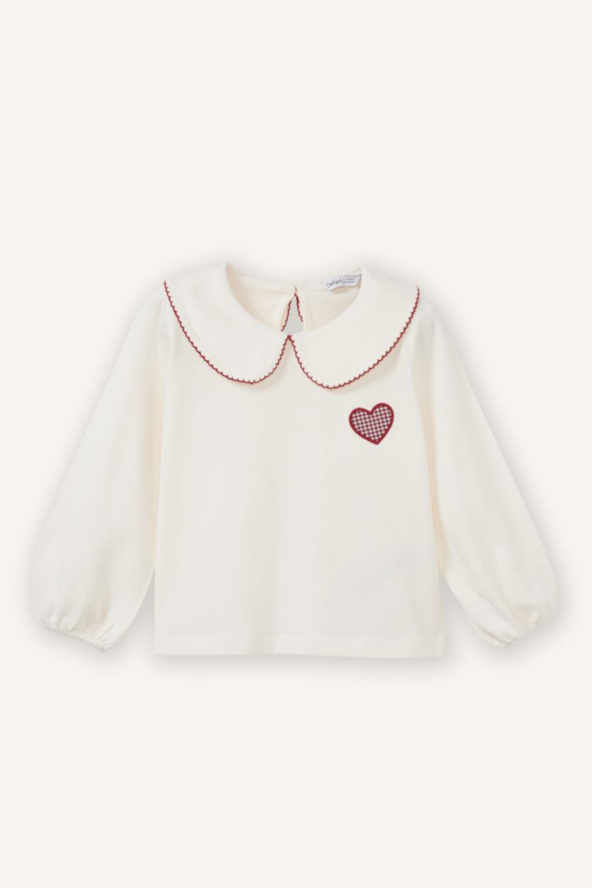 Сәби Қыз экру Сәби Қыз үлкен жаға ұзын жеңді Ұзын жеңді футболка