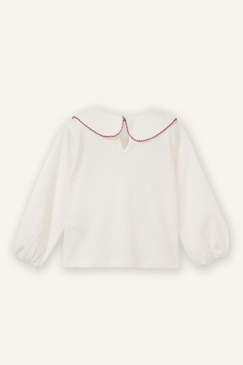 Сәби Қыз экру Сәби Қыз үлкен жаға ұзын жеңді Ұзын жеңді футболка