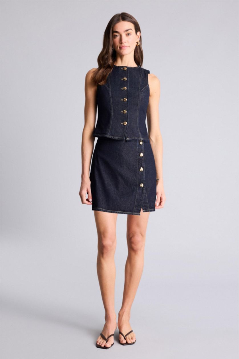 Kadın Mavi Siyah Jean Yelek