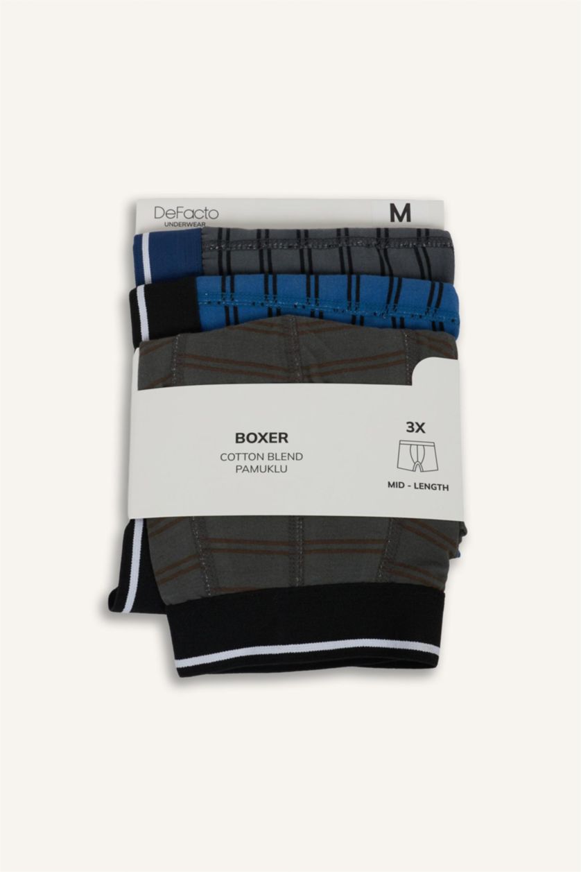 Man Dark Blue Regular Fit Striped 3 Piece Boxers