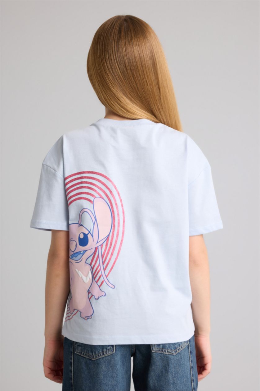 بنات أزرق فاتح تيشيرت بناتي نص ردن قصة مريحة من ليلو وستيتش