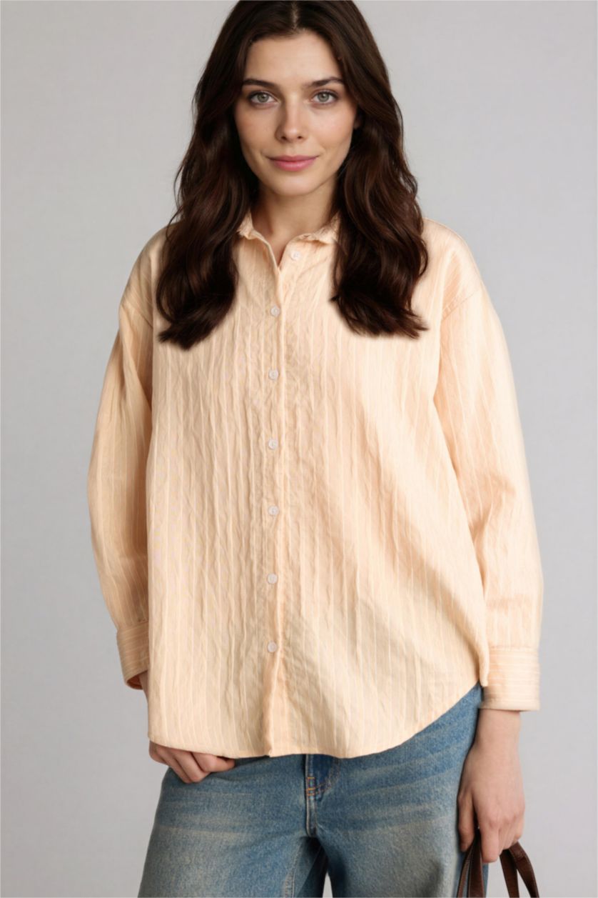 WOMAN Sand Regular Fit Woven Striped Long Sleeve Tunic