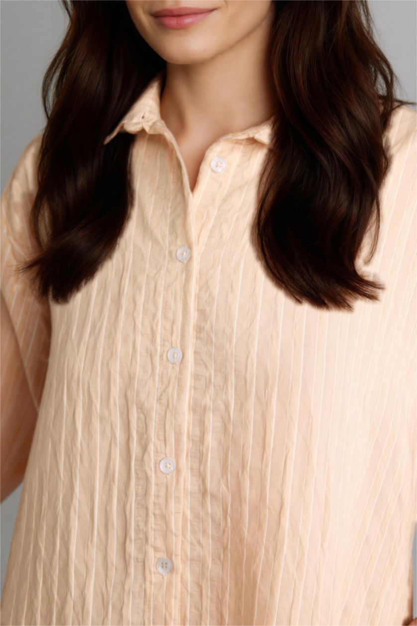 WOMAN Sand Regular Fit Woven Striped Long Sleeve Tunic