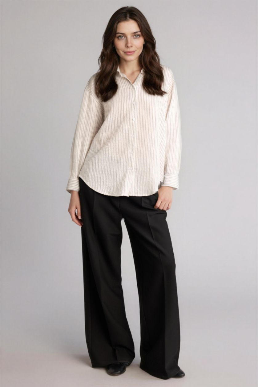 WOMAN White Regular Fit Woven Striped Long Sleeve Tunic