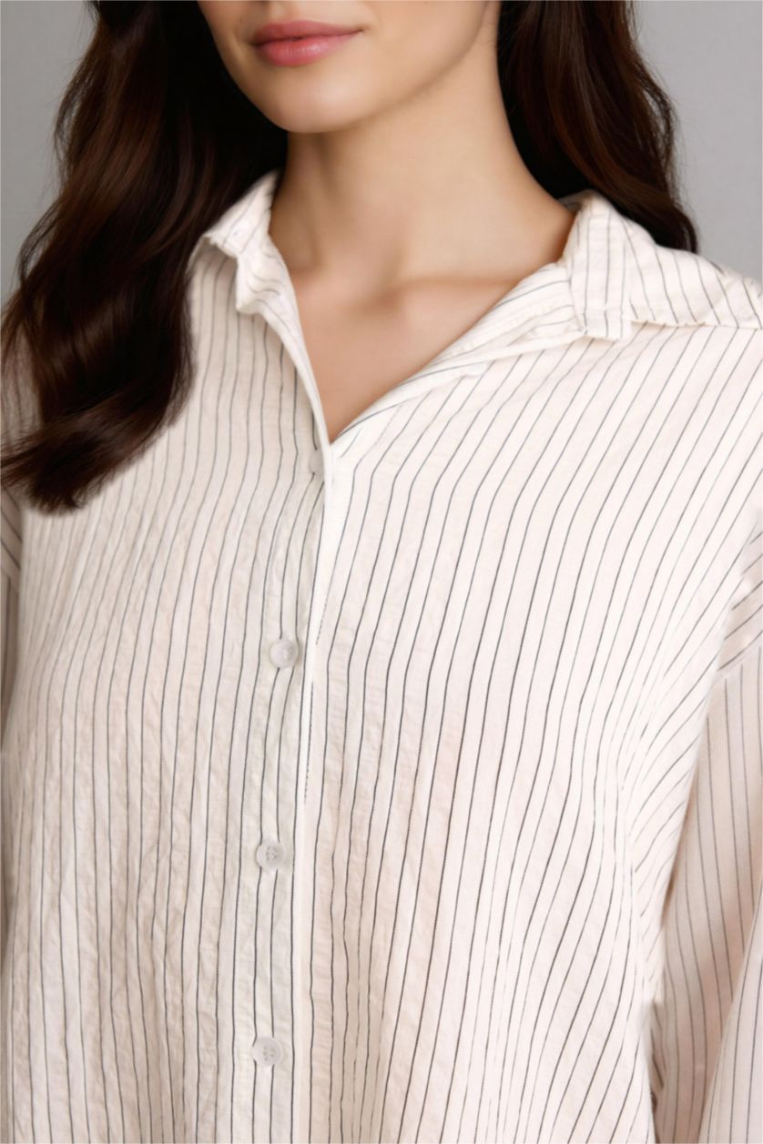 WOMAN White Regular Fit Woven Striped Long Sleeve Tunic