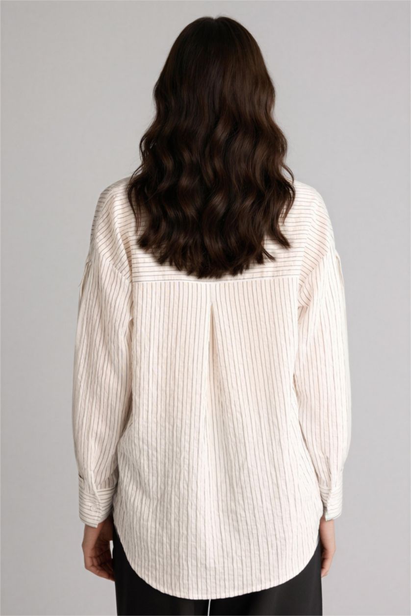 WOMAN White Regular Fit Woven Striped Long Sleeve Tunic