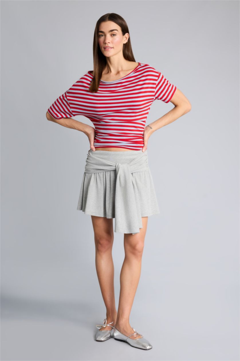 Kadın Gri Melanj Afra x Defacto A Kesim Normal Bel Mini Etek