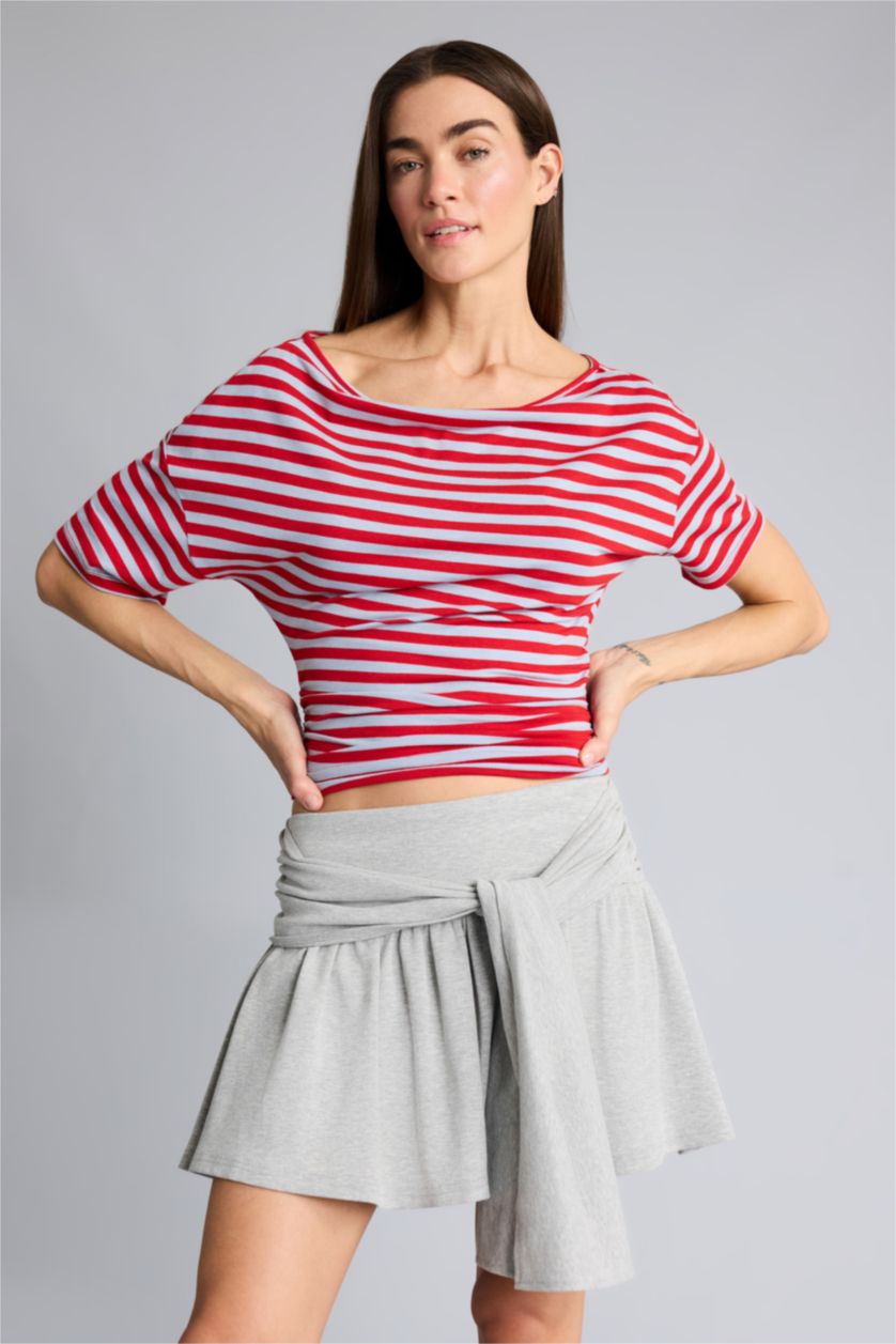 Kadın Gri Melanj Afra x Defacto A Kesim Normal Bel Mini Etek