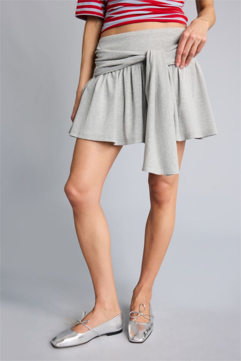 Kadın Gri Melanj Afra x Defacto A Kesim Normal Bel Mini Etek
