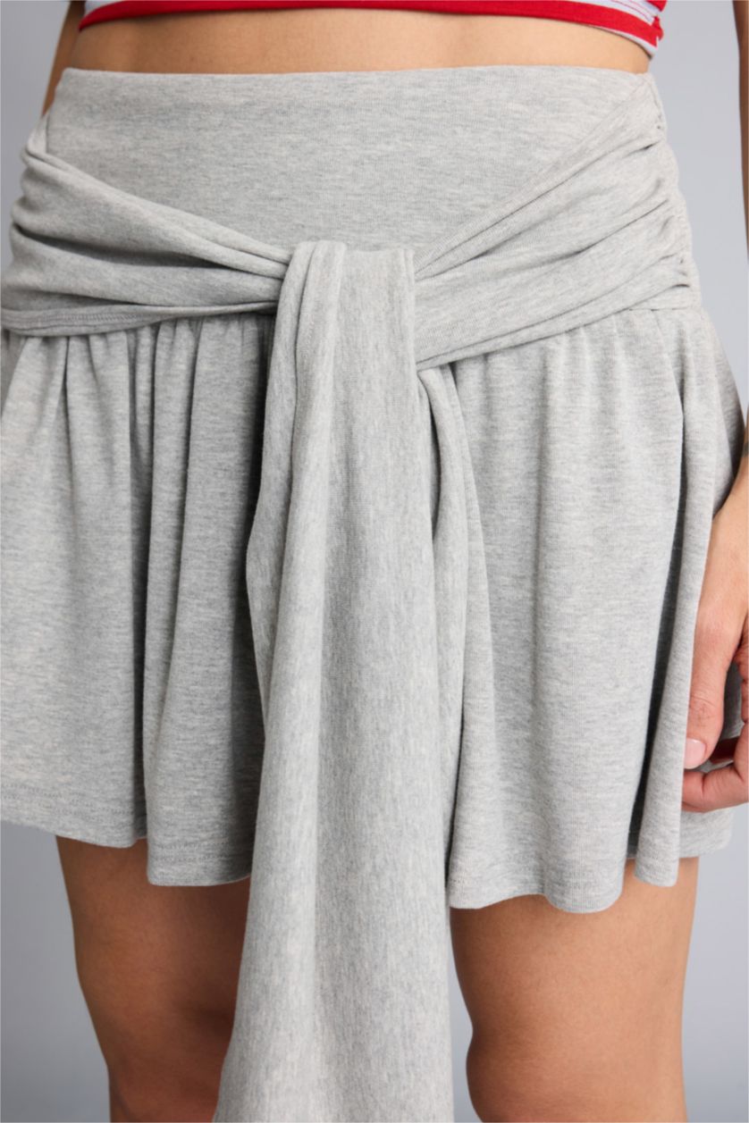 Kadın Gri Melanj Afra x Defacto A Kesim Normal Bel Mini Etek