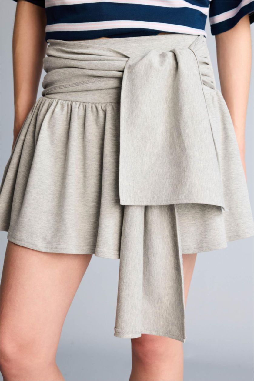 Kadın Gri Melanj A Kesim Normal Bel Mini Etek