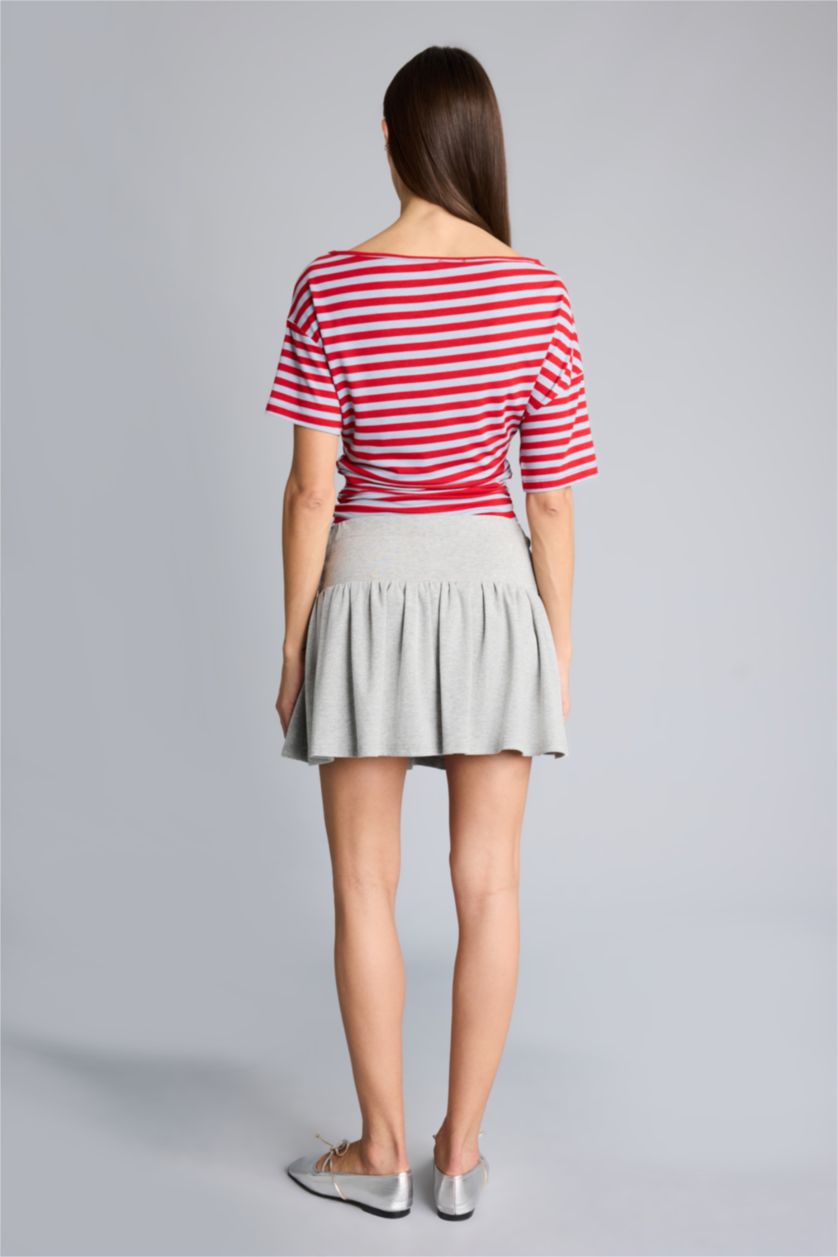 Kadın Gri Melanj Afra x Defacto A Kesim Normal Bel Mini Etek