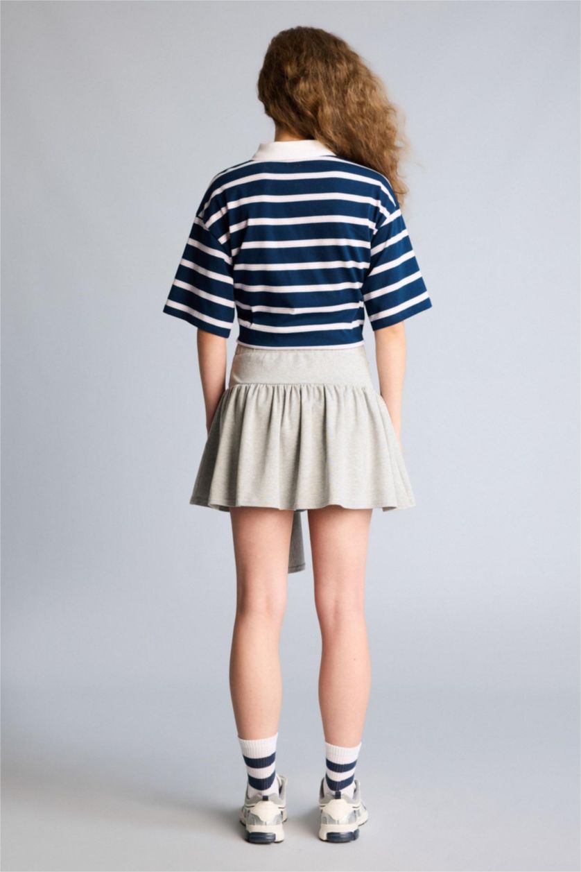 Kadın Gri Melanj A Kesim Normal Bel Mini Etek