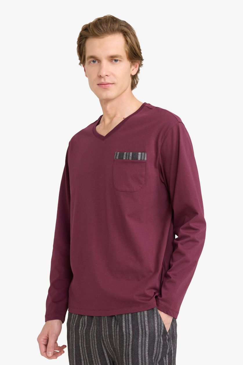 MAN Bordeaux Regular Fit Striped 2 Piece Pajama Set