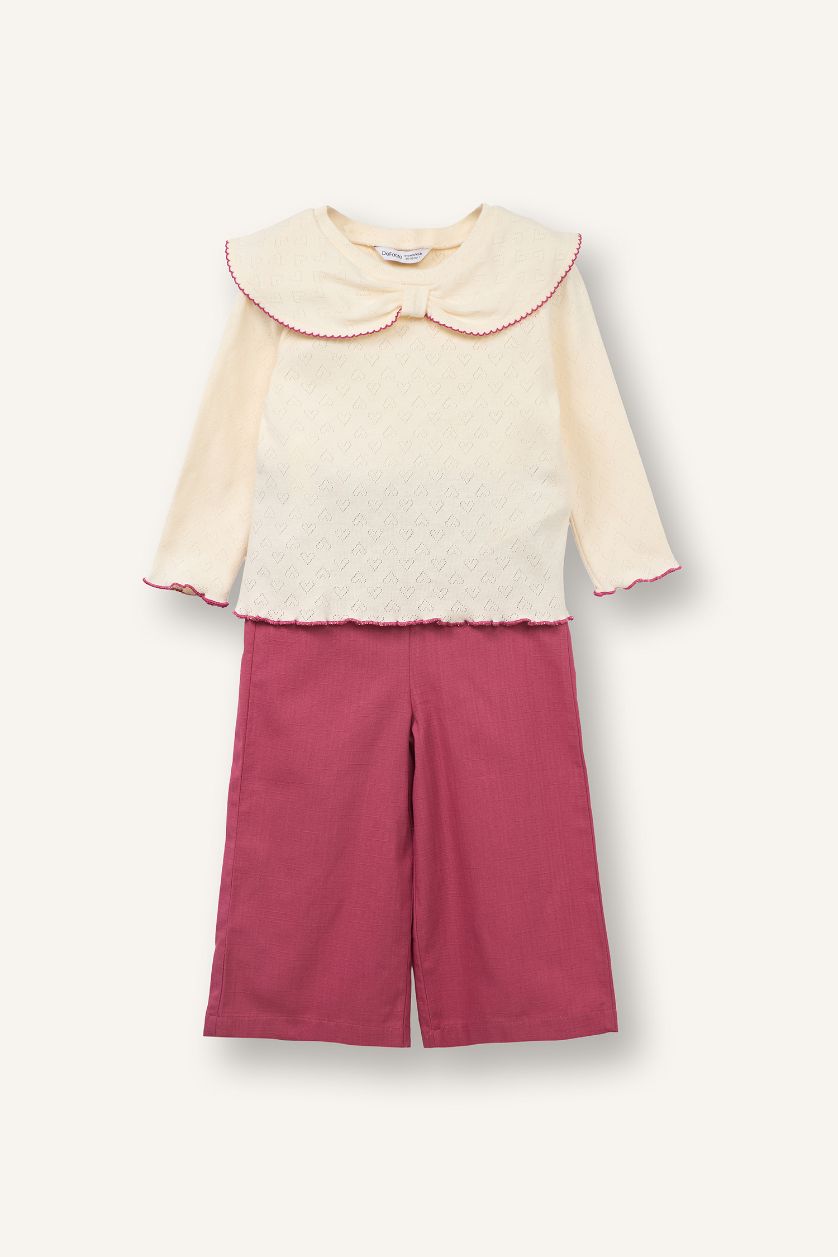 Baby Girl Ecru 2 piece Regular Fit Crew Neck Set