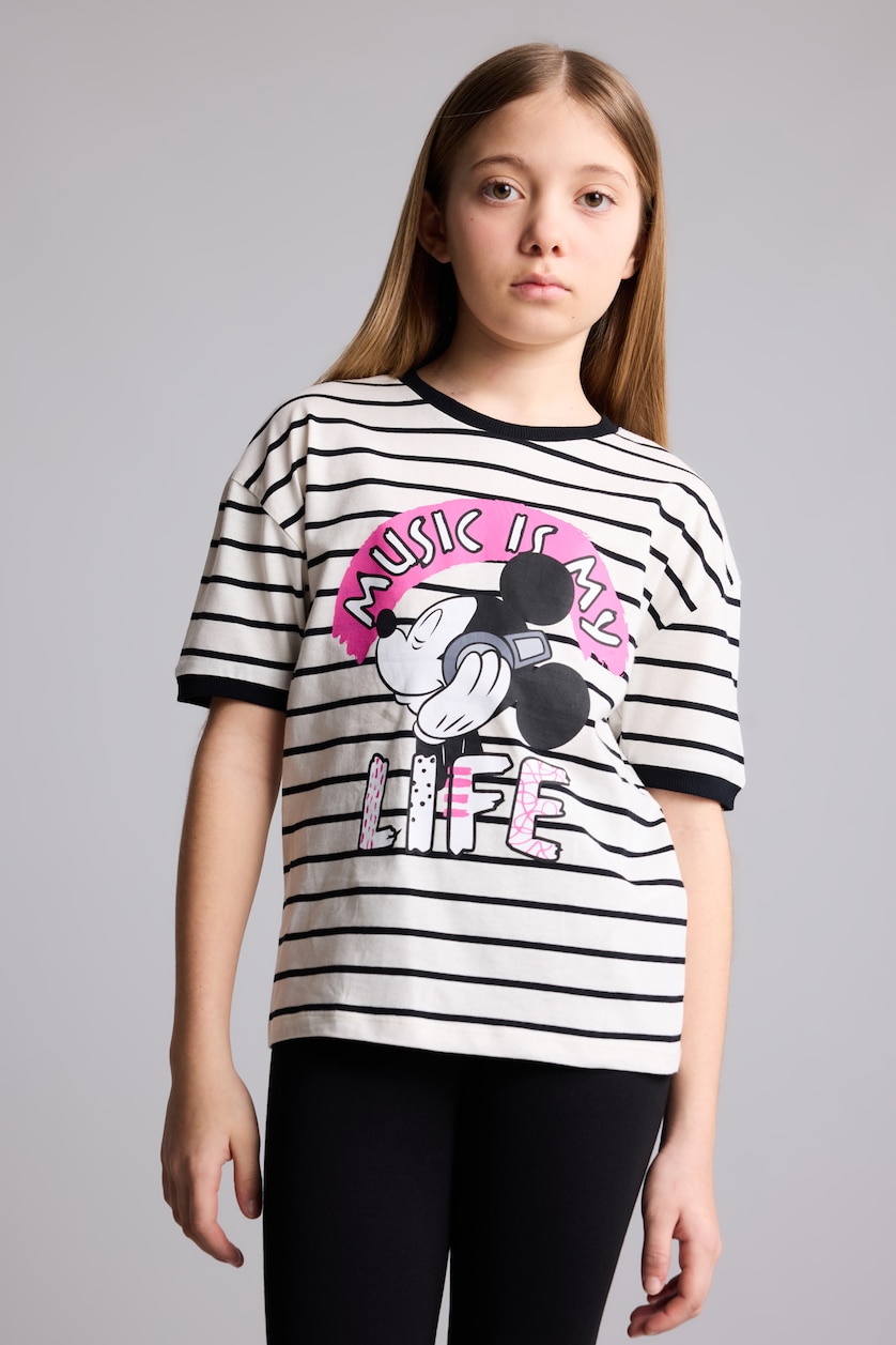 GIRLS & TEENS Ecru Relax Fit Mickey & Minnie Licensed Short Sleeve T-Shirt