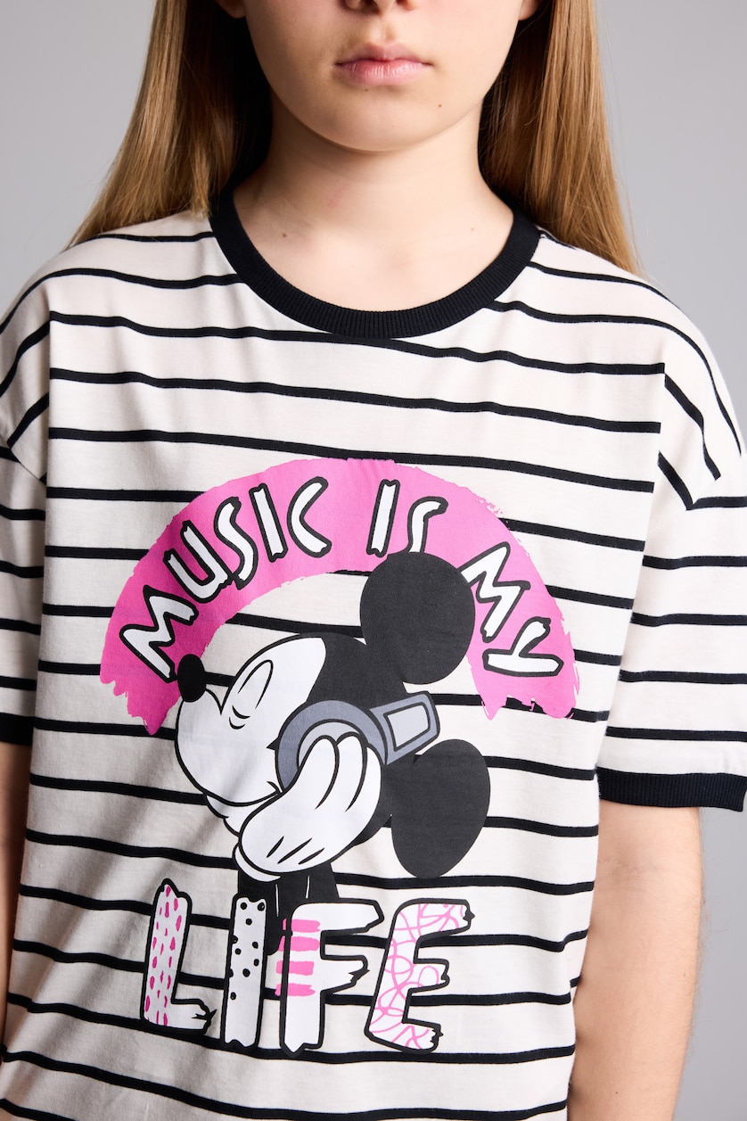 GIRLS & TEENS Ecru Relax Fit Mickey & Minnie Licensed Short Sleeve T-Shirt