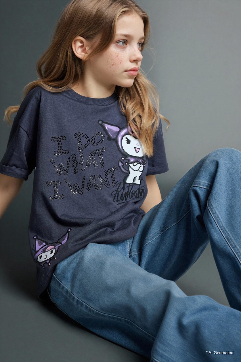 GIRLS & TEENS Anthracite Girl Kuromi Oversize T-Shirt