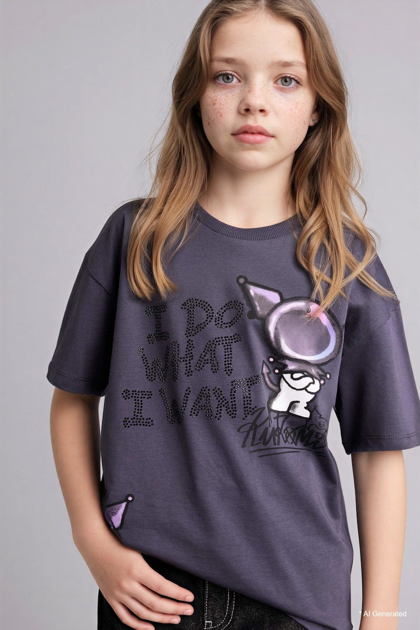 GIRLS & TEENS Anthracite Girl Kuromi Oversize T-Shirt