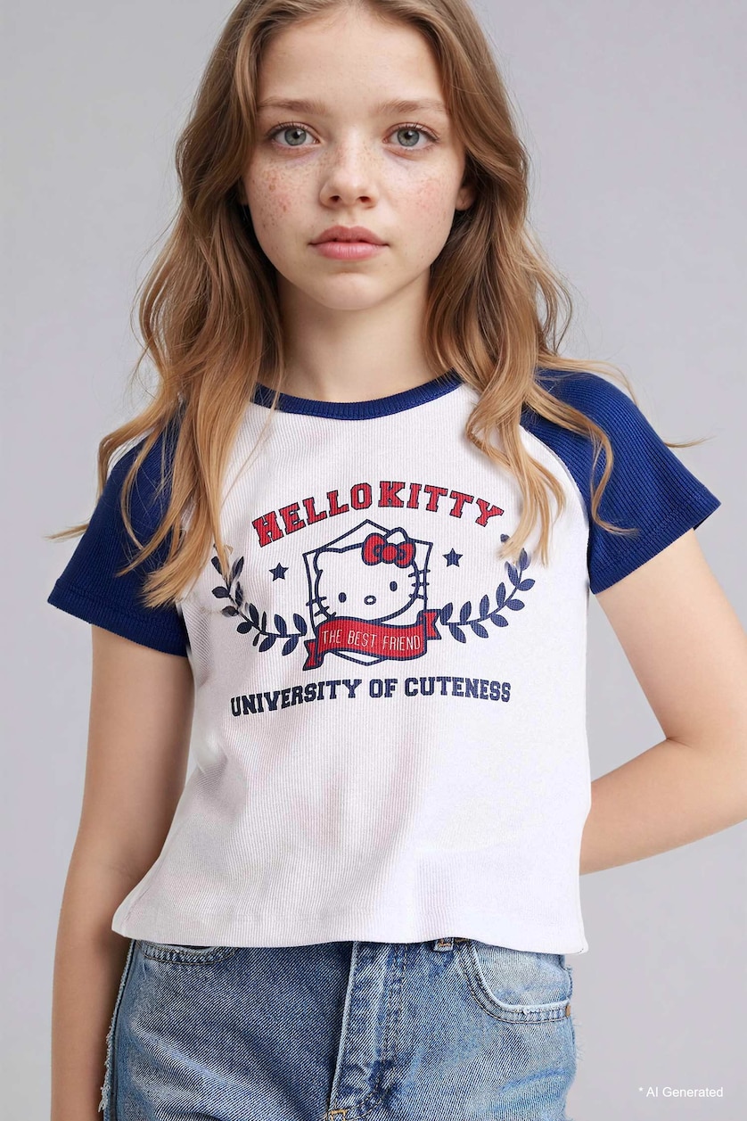 Girls & Teens White Girl Hello Kitty Fitted Ribbed T-Shirt