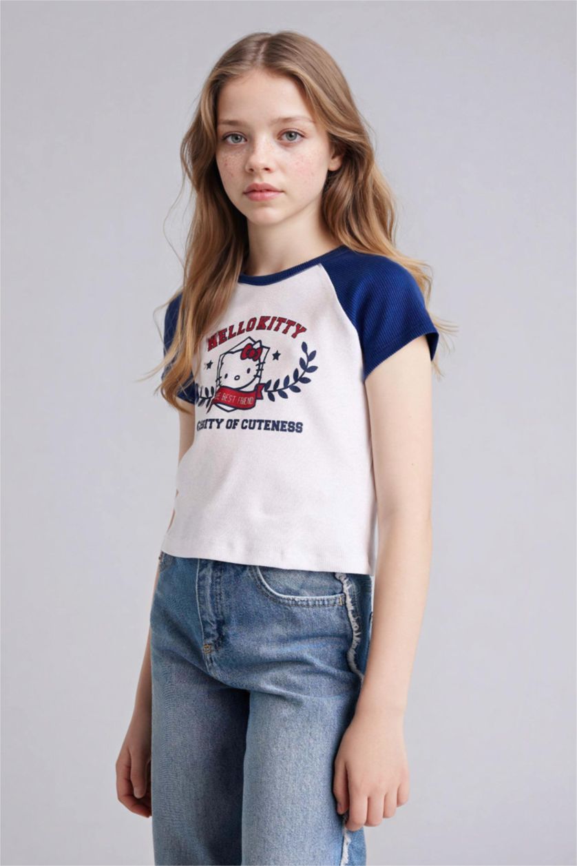 GIRLS & TEENS White Girl Hello Kitty Fitted Ribbed T-Shirt